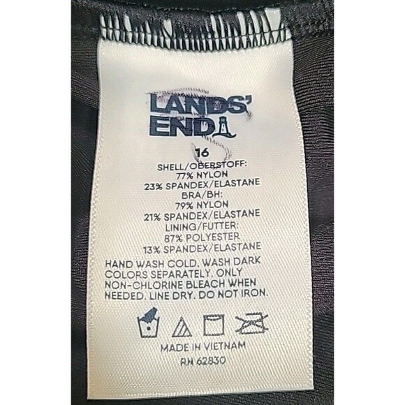 Swim Top 16 Black Solid Wrap Front Slimming (L)  Adjustable Lands End Beach S93 - Picture 6 of 7